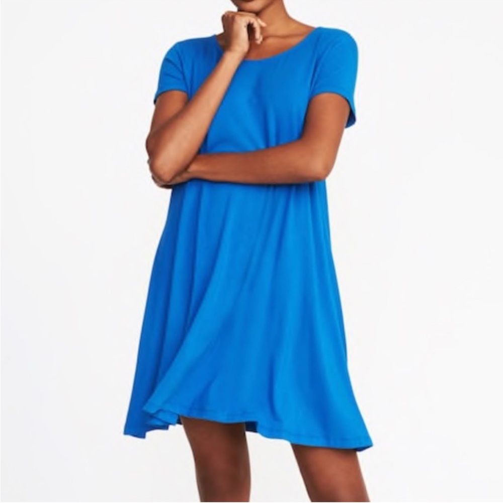 511 ❤️ Old Navy Blue Swing Dress Petite XS Short Sleeve Casual Flowy Summer